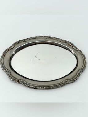 Vintage Hollywood Regency Mirror Vanity Tray Ornate Silver Filigree Back 1960s